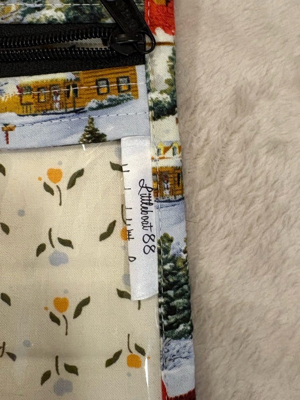 Cross Stitch Pouch. Floral Vinyl Pouch with Village Print Trim - Yellow - Picture 3 of 3
